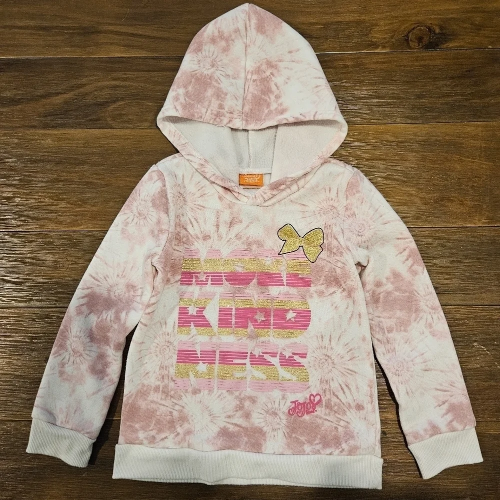 NICKELODEON GIRL'S PINK & WHITE TIE-DYE W/GOLD TRIM MORE KINDNESS HOODIE SIZE 6